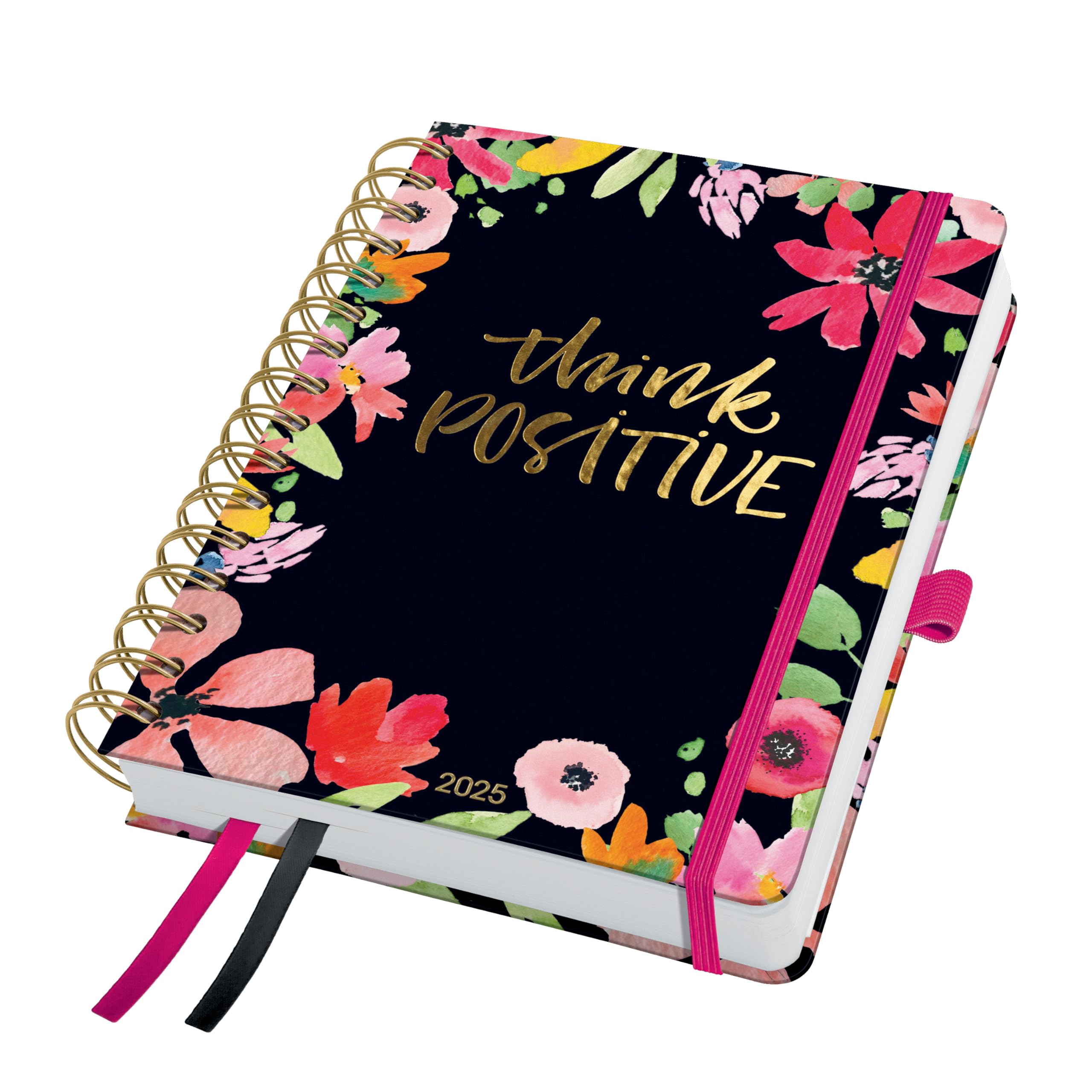 SIGEL J5600 Jolie Spiral Diary 2025, Flower Love, 120 GSM, 16,8 x 21,5 cm, hardcover, 240 Pages, Black, Pink