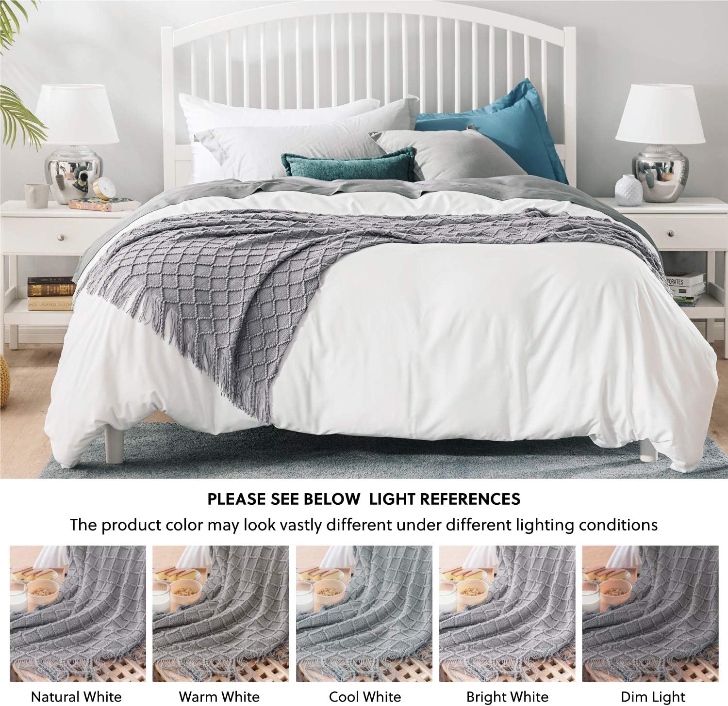 Bedsure Throw Blanket for Couch, Knit Woven Blanket, 50×60 Inch - Cozy Lightweight Decorative Blanket with Tassels for Couch, Bed, Sofa, Travel - All Seasons Suitable for Women, Men and Kids (Grey): Kitchen & Dining