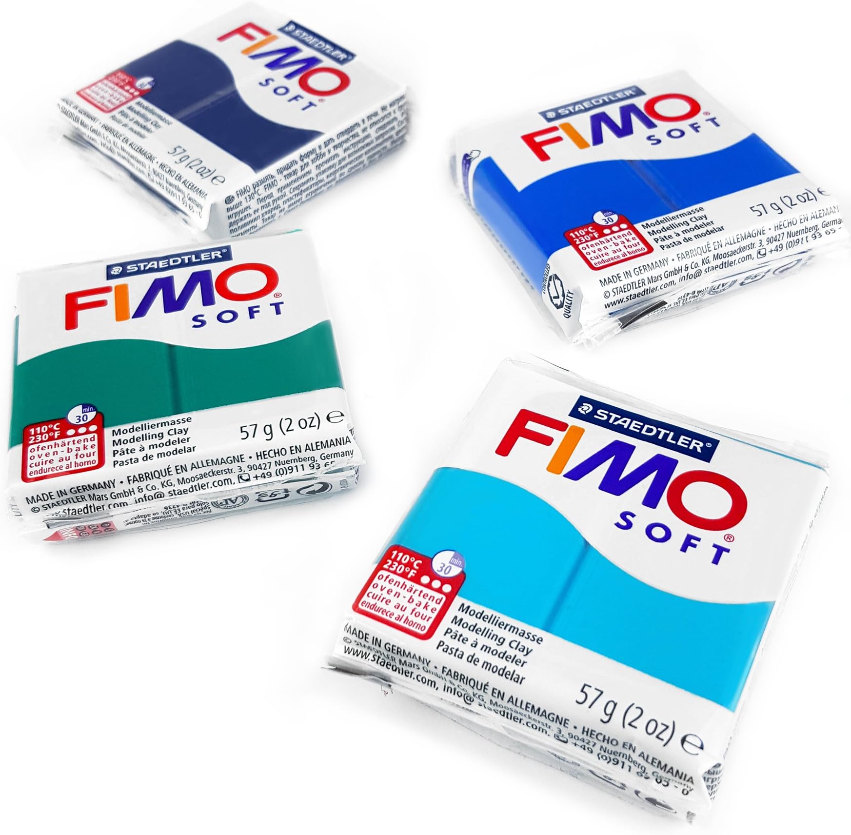FIMO Soft Polymer Oven Modelling Clay - 57g - Set of 4 - Ocean Colours