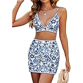 ZAFUL Women's High Waisted Bikini Sets Tummy Control Swim Skirt Color Block String Swimsuit Curvy Bathing Suits