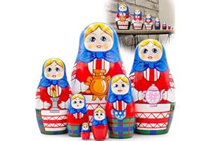AEVVV Russian Nesting Dolls Set of 7 pcs - Matryoshka Nesting Dolls in Traditional Dress with Russian Samovar - Russian Dolls with Traditional Samovar