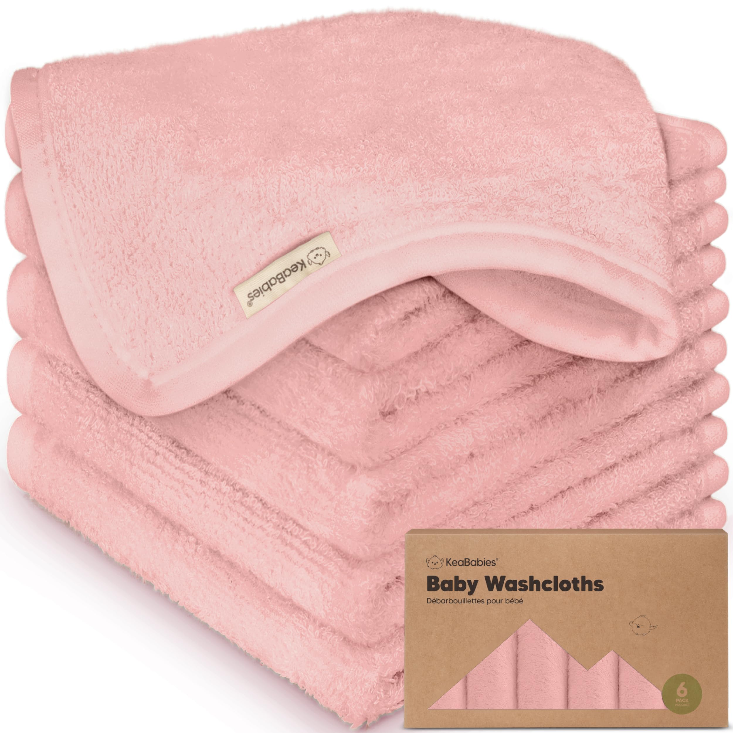 Photo 1 of 6-Pack Soft Baby Washcloths, Viscose from Bamboo - Kids, Newborn Bath Towels, Infant Shower, Toddler Reusable Face Towel, Gentle on Skin, Face Wash Cloths for Babies, 10x10 (Rosy)