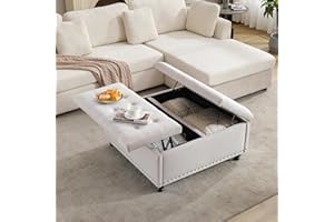 Tbfit 35.5'' Large Square Storage Ottoman, Oversized Coffee Table with Lift Top & Solid Wood Legs, Transitional Tufted Uphols