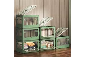 October Elf Stackable Storage Bins with Lids Plastic Foldable Box Collapsible Plastic Storage Bins With Wheels Five Ways Opening Closet Organizers for Home Storage (6 Pack-Green, 40 Qt)