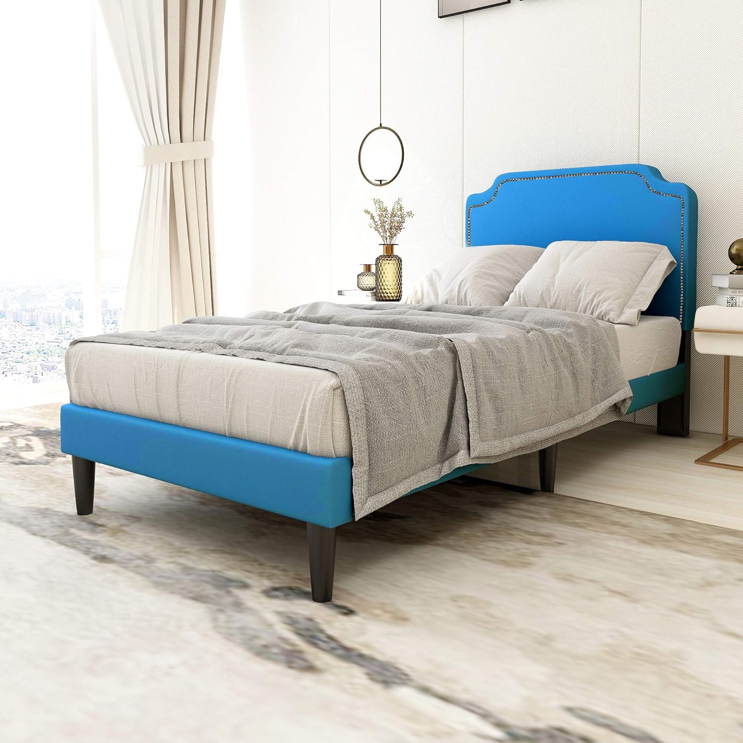 Upholstered Platform Bed Frame Twin Size with Headboard ...