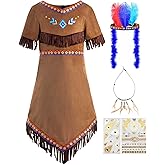 ReliBeauty Girls Thanksgiving Costume Kids Dress Outfit with Hair Accessories and Necklaces,150