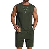 COOFANDY Men's 2 Piece Outfits Beach Knit Jacquard Sleeveless Shirt and Shorts Sets Summer Athletic Vacation Set