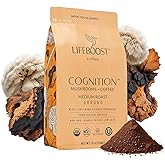 Lifeboost Cognition Adaptogenic Mushroom Coffee - Great Tasting Organic Lions Mane & Chaga Medium Roast Nootropic Coffee - Increase Energy, Boost Focus & Immune Support - 12 oz Bag - Ground
