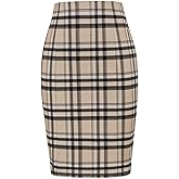 Kate Kasin Womens Knee Length Elastic Waist Stretchy Bodycon Plaid Business Pencil Skirt