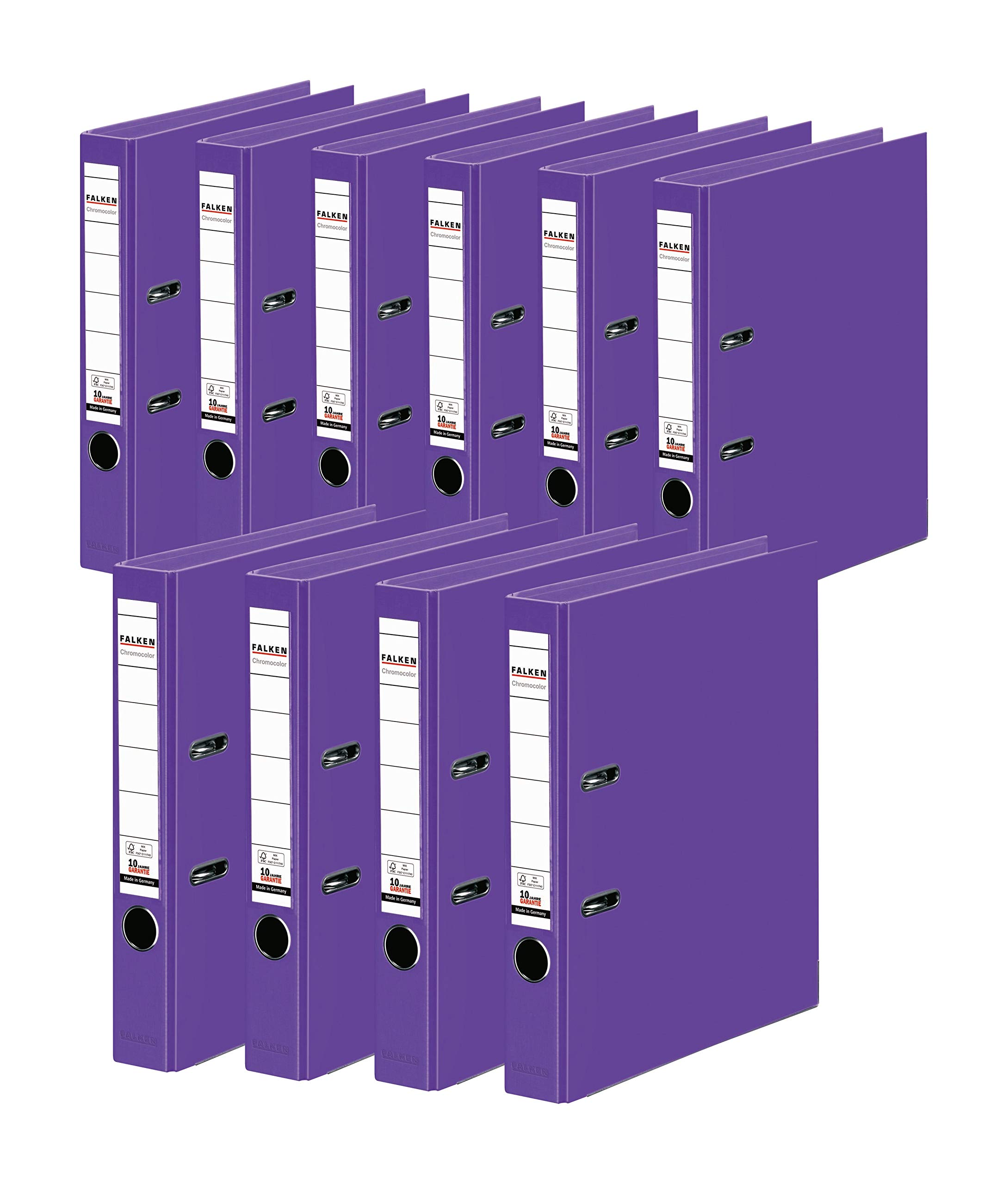 Original Falken 10-pack Chromocolor premium folders. Made in Germany. Plastic cover outside and inside 5 cm wide DIN A4 violet Ring binder File folder Letter file Office folder Plastic folder