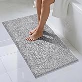 Yimobra Long Bathroom Rug Non Slip Washable, Soft Absorbent Microfiber Bath Mat, Dual-Tone Decor Rug with Rubber Backing for Bathroom Floor Tub and Shower,44x24,Home Essentials,Grey and White