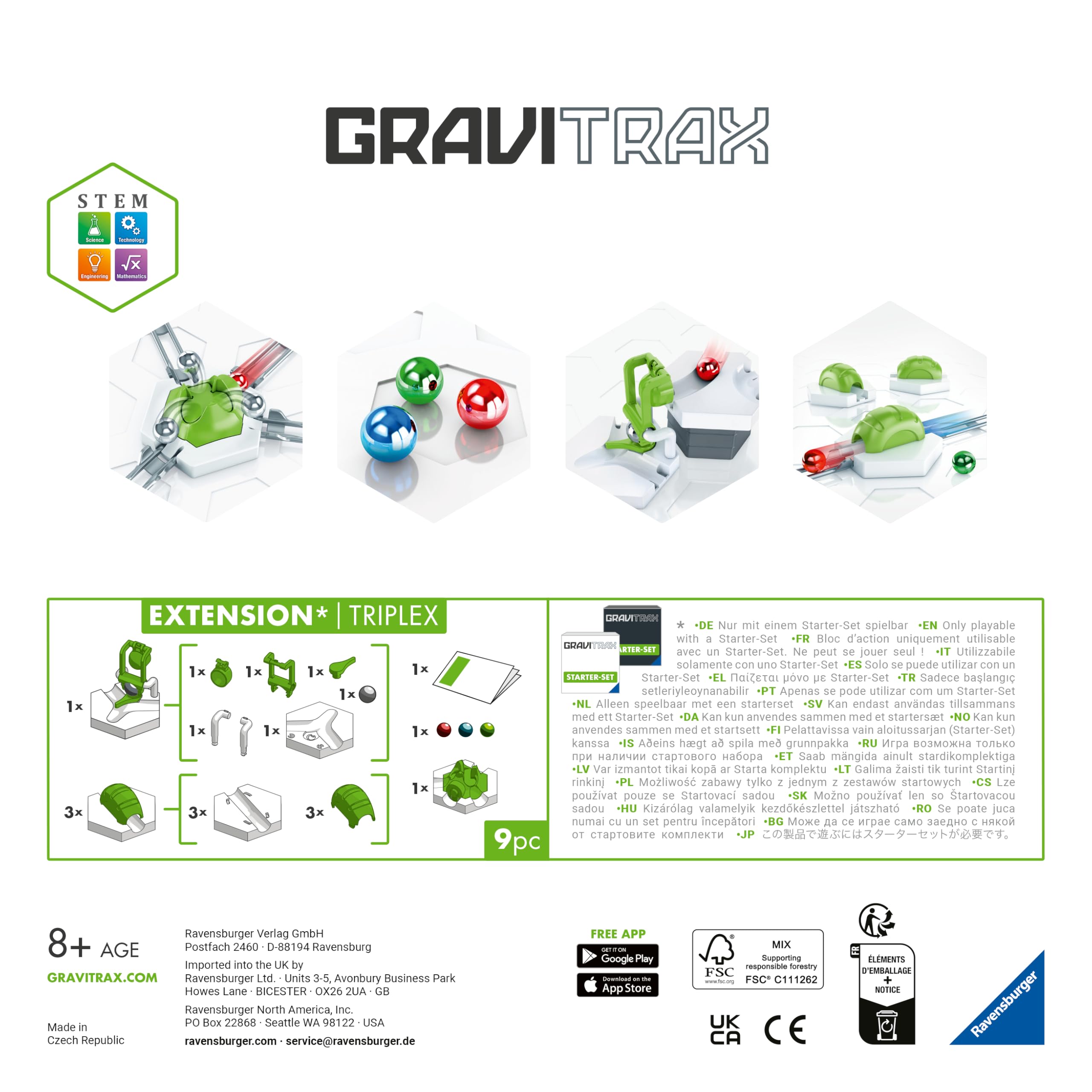 Ravensburger GraviTrax Extension Triplex 24857 - Ideal Accessory for The GraviTrax Marble Run System. Can be Combined with All Starter-Sets, Extensions and Elements, Construction Toy from 8 Years