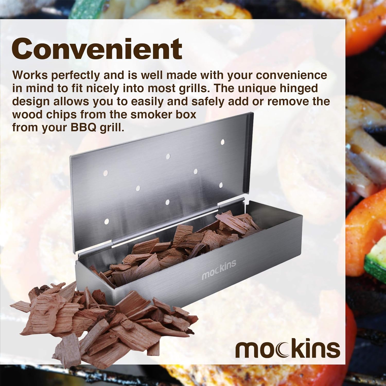 Mockins Stainless Steel BBQ Smoker Box for Grilling Barbecue Wood Chips On Gas Grill or Charcoal Grill - Grilling Accessories: Garden & Outdoor