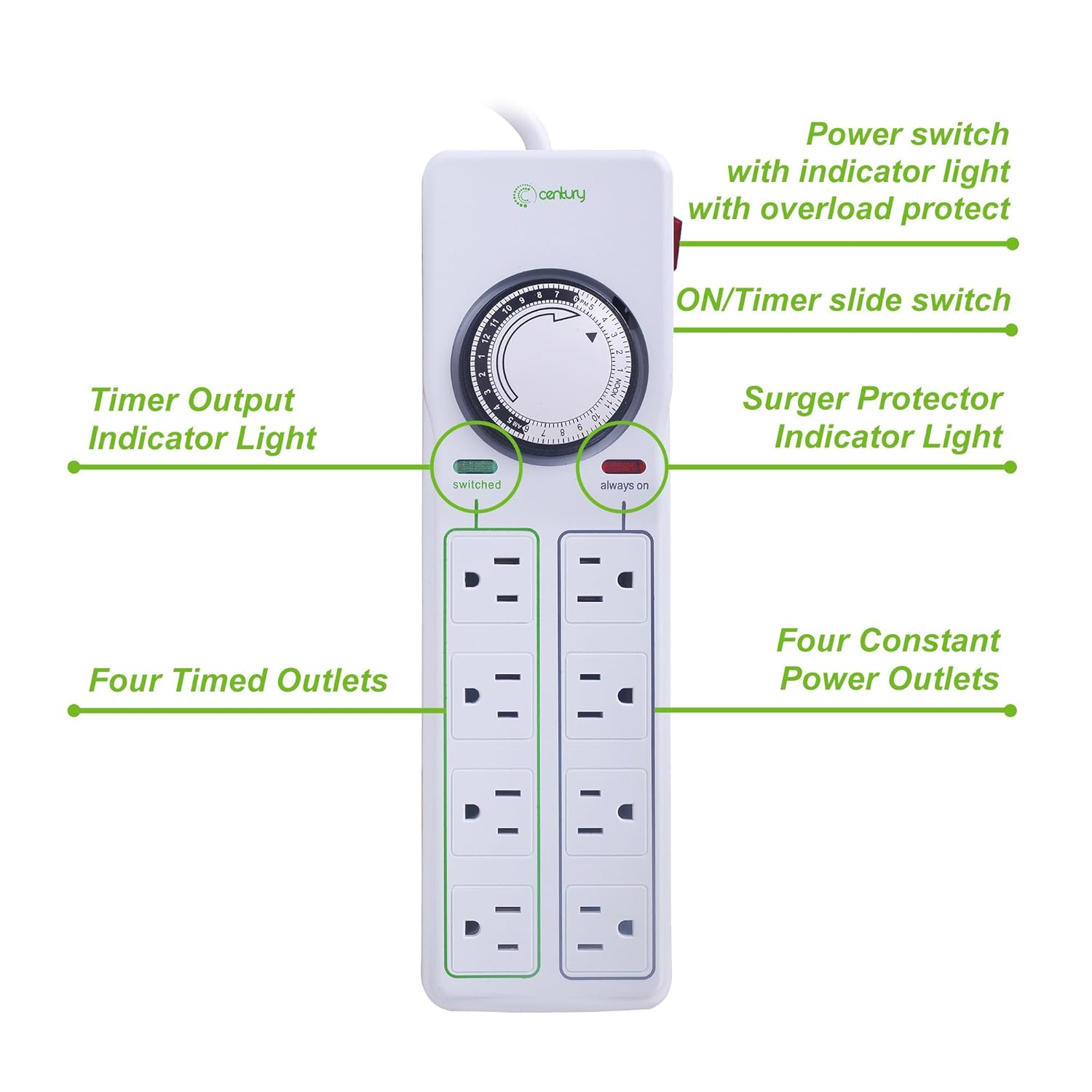 BNLINK Surge Protector with 8 Outlets & Timer Power Strip Mechanical