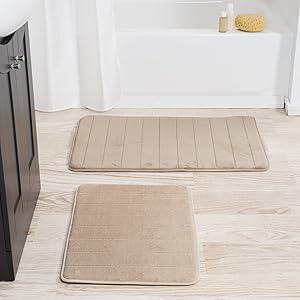 Bedford Home 2 Piece Memory Foam Striped Bath Mat, Taupe