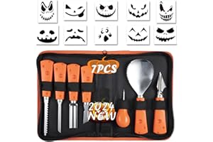 ENVEL Halloween Pumpkin Carving Kit, 7 Pcs Professional Stainless-Steel Pumpkin Tools Set Heavy-Duty Steel Cutting Easily for Art Crafts,Adults Kids