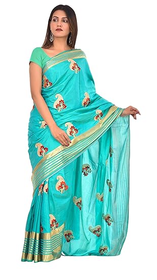Shwetas Creations Womens Silk Saree (SC18_Sky Blue)