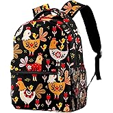 LORVIES Colorful Rooster Chicken Floral Pattern Lightweight School Classic Backpack Travel Rucksack for Girl Women Kids Teens