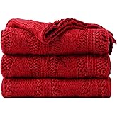 Battilo Red Cable Knit Throw Blankets for Couch, Super Soft Warm Cozy Decorative Knitted Throw Blanket for Bed, Sofa, Chair 50"x60"