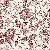 LOVADA Drawer Liner Contact Paper for Dresser Drawers Peel and Stick Wallpaper Sketched Design 15.7x118in Self Adhesive Removable Red Maroon Rose Floral Butterfly Vintage Cabinet Shelf Renter Friendly
