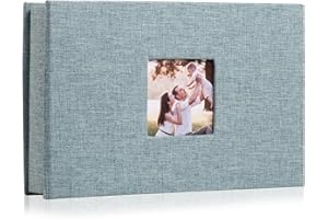 HENPISEN Photo Album 4x6 with 100 Pockets,Slip-in Picture Albums,Linen Cover Memory Book with Front Window,Black Page Vertical Photo Book for Wedding,Family,Anniversare,Baby,Vacation(Green)