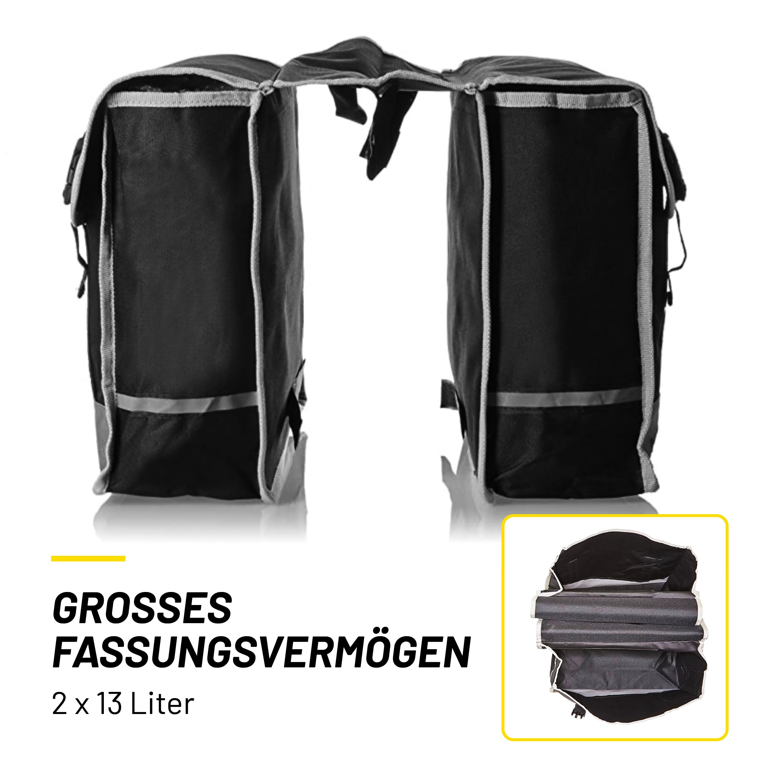 DUNLOP Fahrradtasche Doppel Wasserdicht - Gepäckträgertasche 36x30x12cm - Nylon Fahrradtaschen mit Reflektierenden Streifen für Sicherheit - Klettverschluss Einfach - Schwarz 3