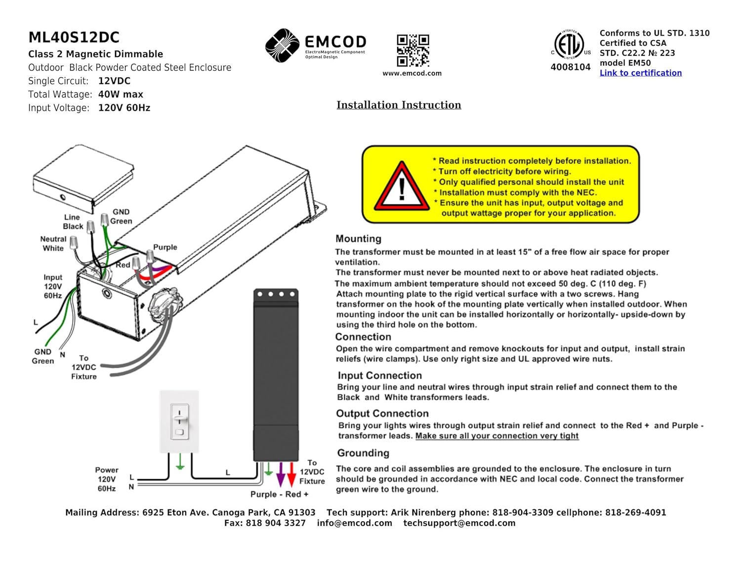 12V Magnitude Dimmable LED Driver Transformer Hardwired Under Lighting 40 Watt