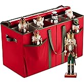 ZOBER Nutcracker Storage Containers - Ornament Christmas Figurine Storage Box - Christmas Village Containers Fits Up to 8 15-Inch Figurines & Xmas Decorations Accessories - Red