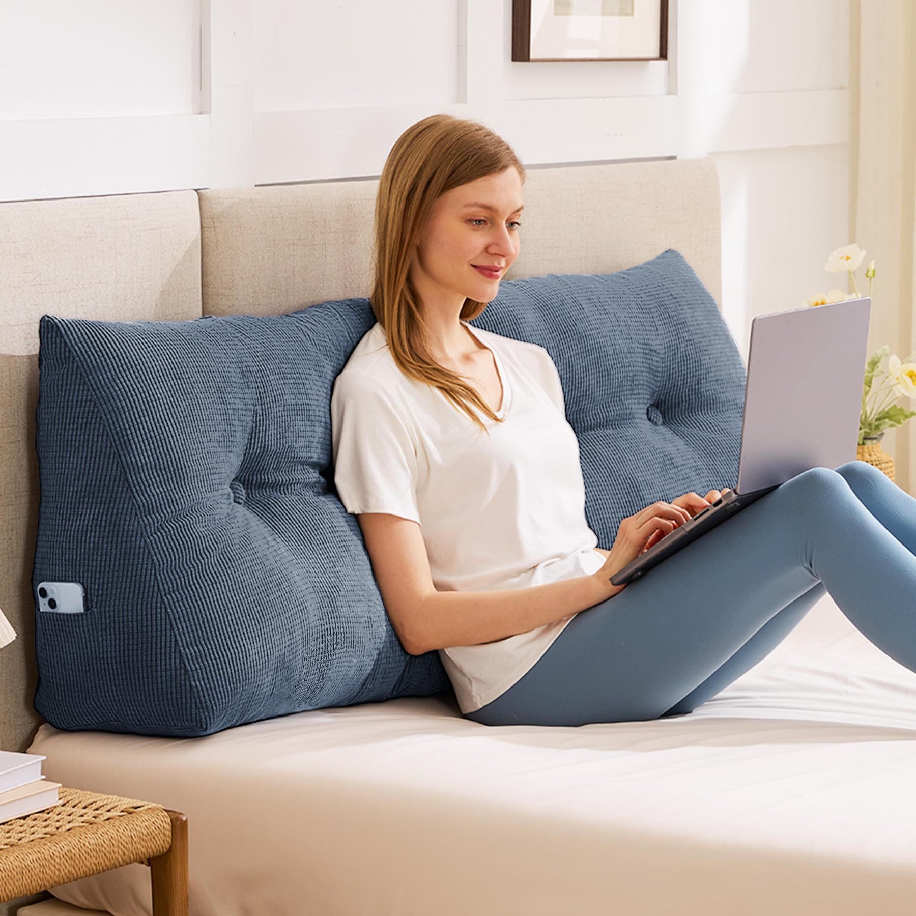 Photo 1 of IASEAHK Headboard Pillow Twin, Triangle Pillows for Headboard, Head Board Backrest Wedge Pillow for Reading Sitting Working, Daybed Pillows with Removable Cover for Bed Dorm Sofa, Navy Blue