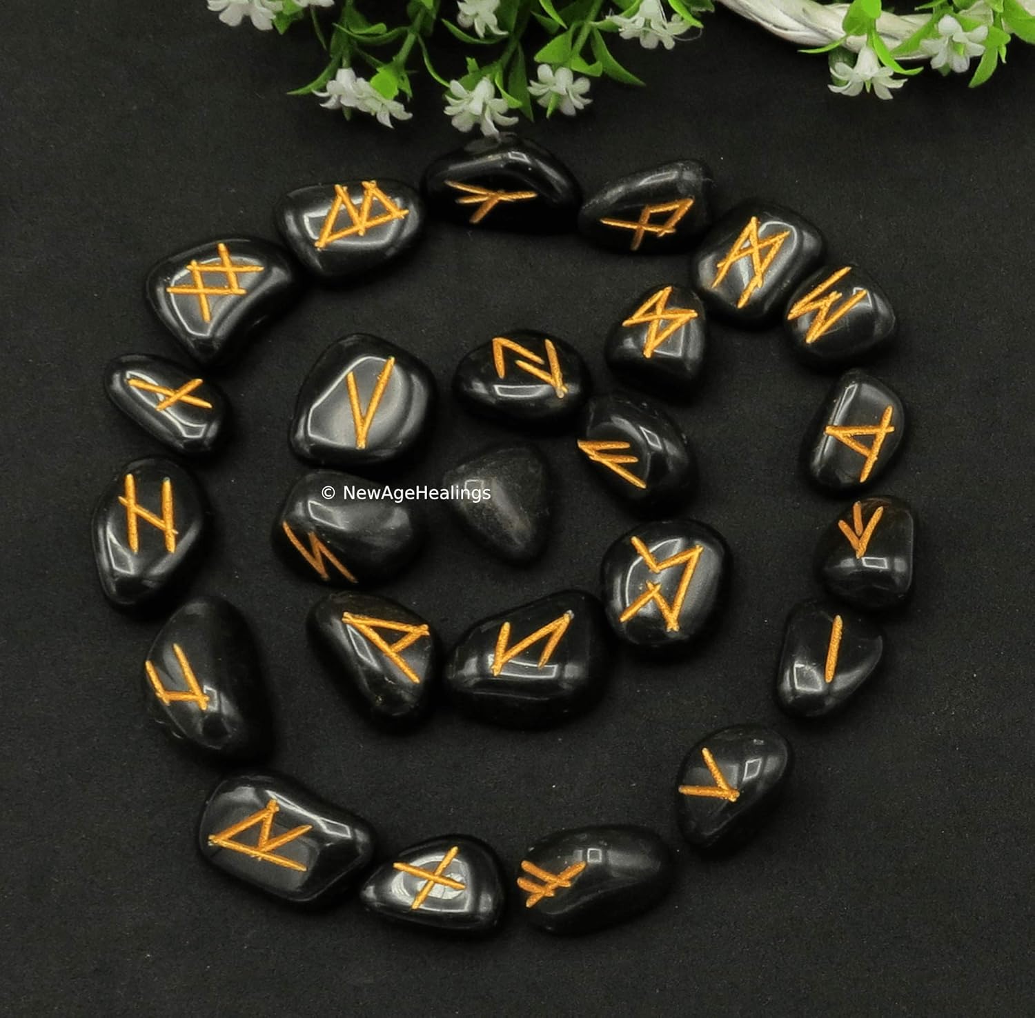 Indoor Fountains & Accessories - Black Agate Runes Crystal Runes Set of 25 Engraved Rune Stones with Runes Book PDF