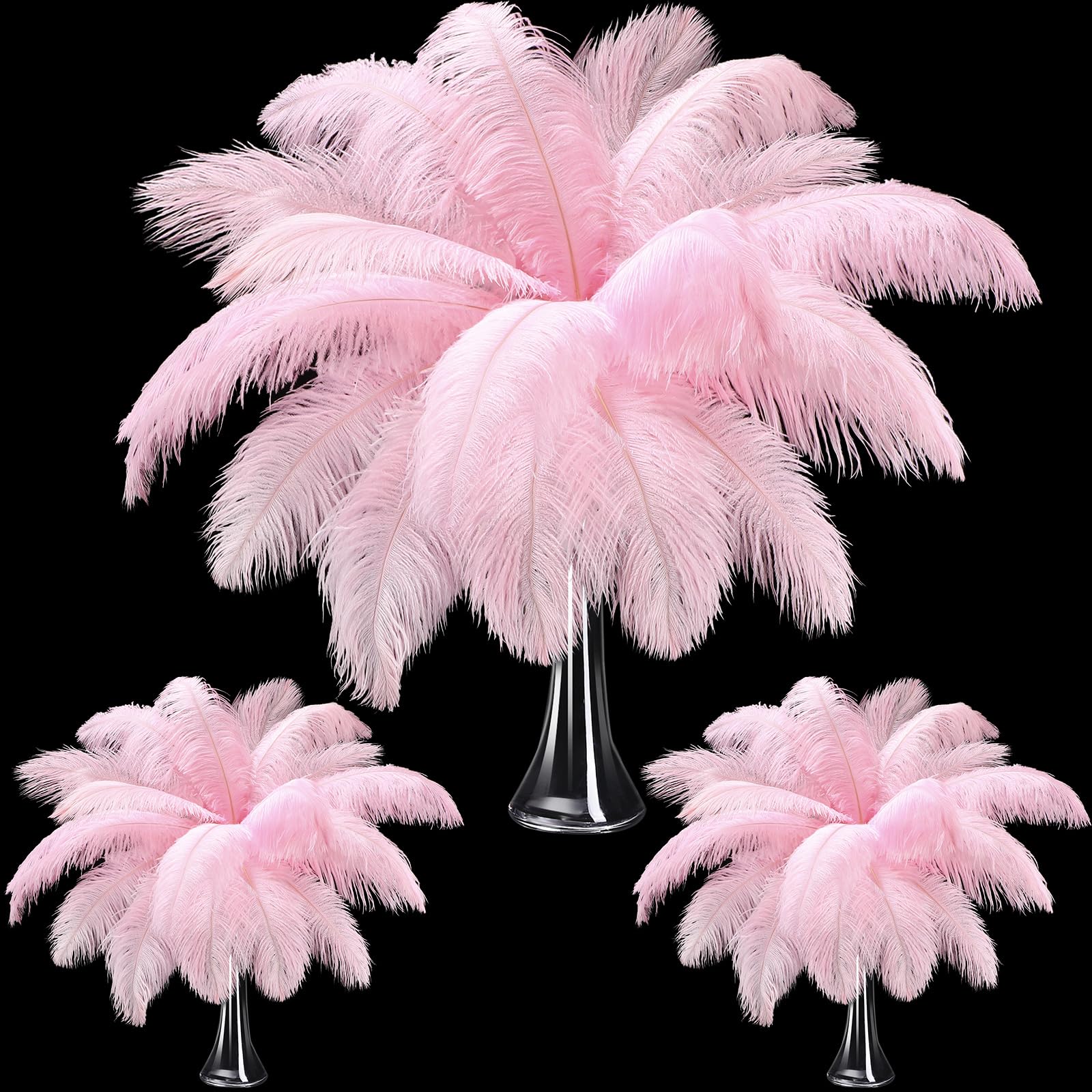Photo 1 of Maitys 90 Pcs Large Natural Ostrich Feathers Bulk 14-16 Inch (35-40cm) 12-14 Inch (30-35cm) 10-12 Inch (25-30cm) Ostrich Feathers Plumes for Centerpieces Wedding(Pink)
