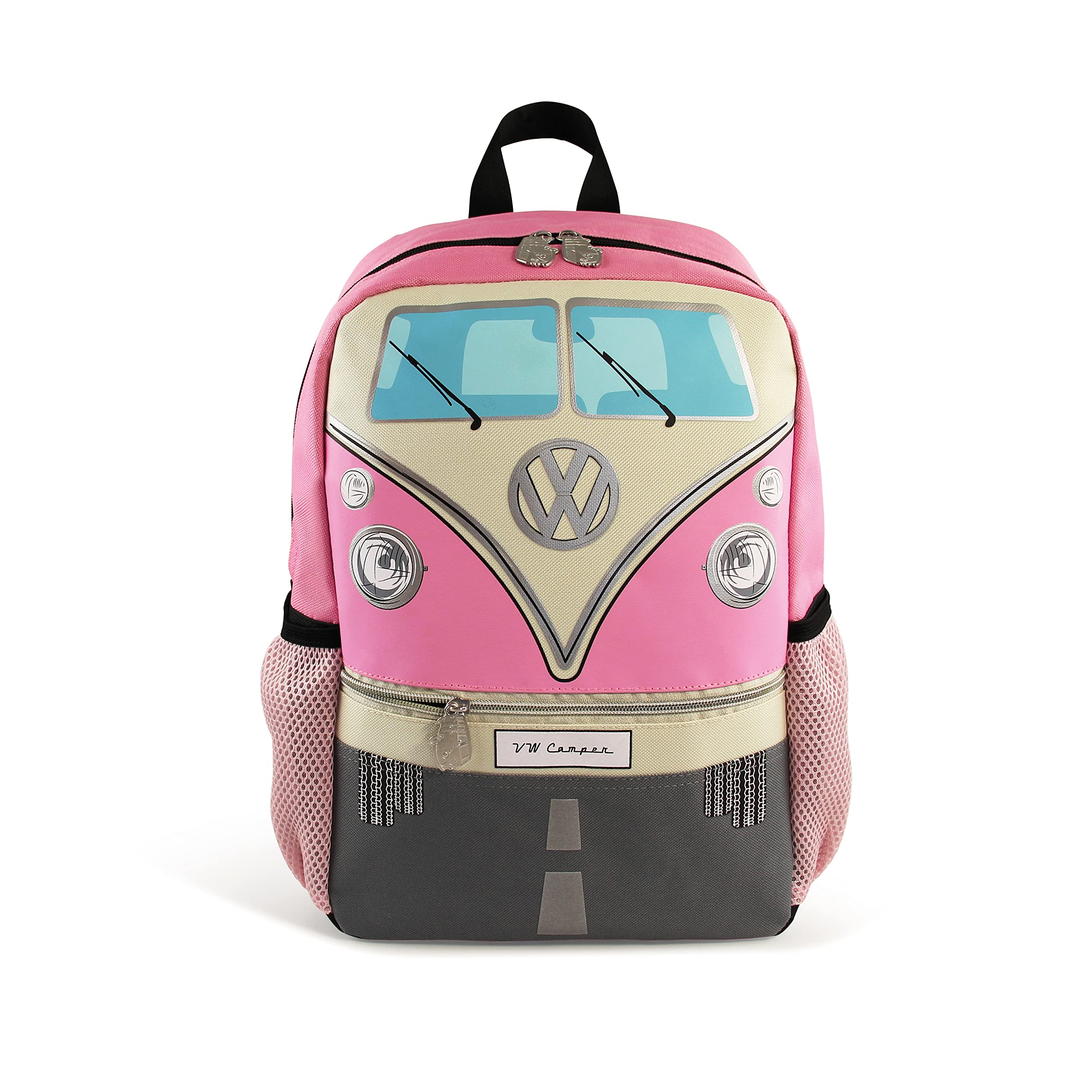 BRISA VW Collection Volkswagen Hiking Laptop University Backpack in T1 Bus Campervan Design (15 L/4 gal/Small) (Pink)