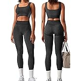OLCHEE Womens Workout Sets 2 Piece Seamless Square Neck Sports Bra Padded Butt Lifting Leggings High Waist Yoga Gym Outfits