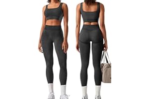 OLCHEE Womens Workout Sets 2 Piece Seamless Square Neck Sports Bra Padded Butt Lifting Leggings High Waist Yoga Gym Outfits