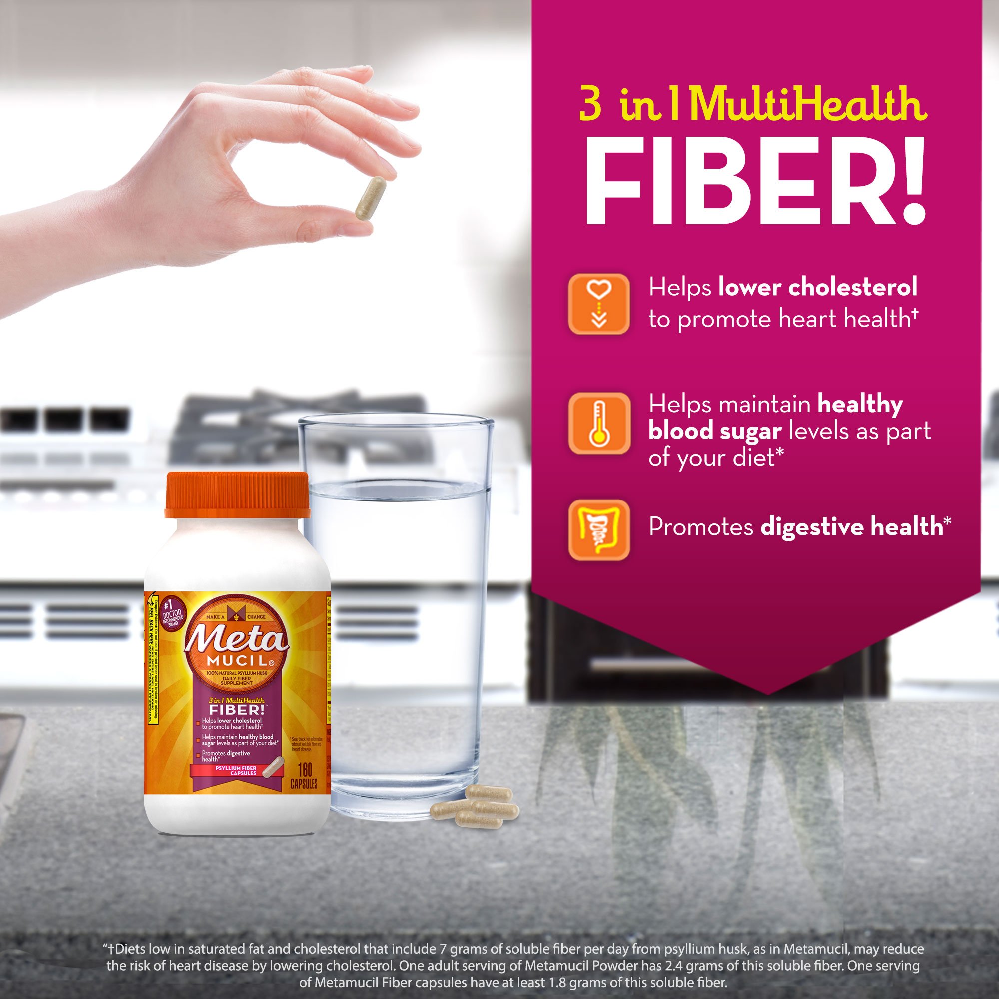 Metamucil Daily Fiber Supplement, Psyllium Husk Capsules, 160 Capsules