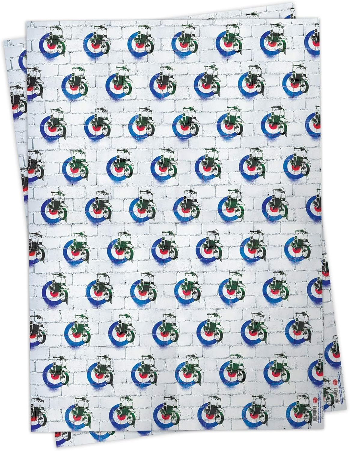 Brainbox Candy, 2 Sheets of 'Scooter' Birthday Wrapping Paper, Gift Wrap For Him Her Men Women, Vespa Illustration