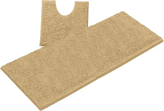 Amazon Com Luxurux Bathroom Rugs Luxury Chenille 2 Piece Bath Mat Set Soft Plush Anti Slip Bath Rug Toilet Mat 1 Microfiber Shaggy Carpet Super Absorbent Kitchen Dining