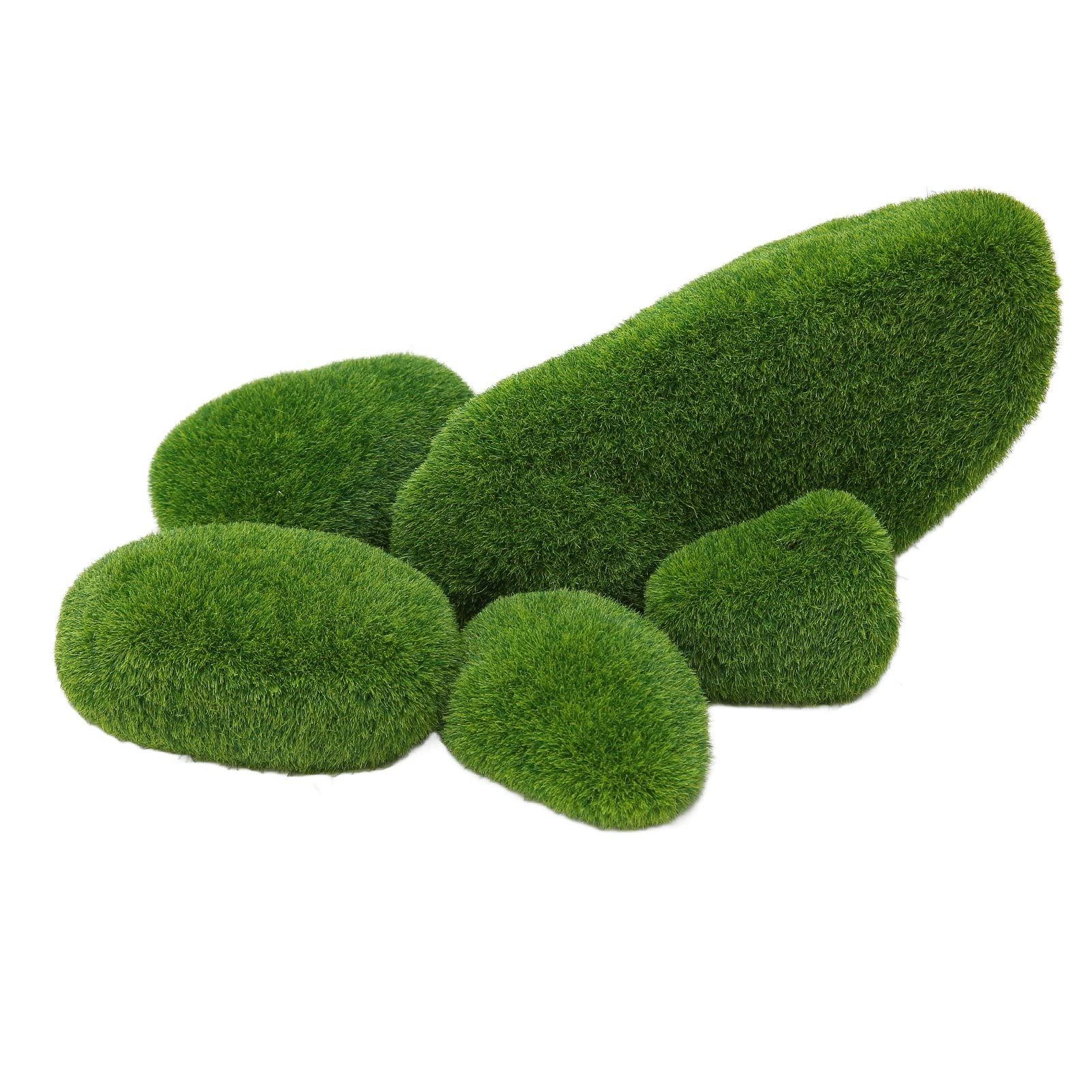 Pssopp Artificial Moss Rocks Decorative, 5pcs Artificial Moss Rocks Resin Green Moss Balls Moss Stones Green Moss for Fish Tank and Aquarium Decoration