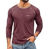 Runcati Mens Long Sleeve T-Shirt Casual Crewneck Shirts Basic Lightweight Vintage Tee Tops with Pocket
