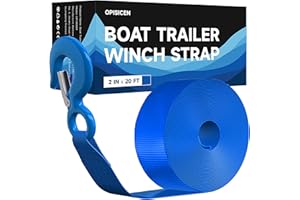 OPISICEN Boat Trailer Winch Strap with Hook 2" x 20'- 10,816lbs Breaking Strength Heavy Duty Hand Crank Strap Replacement for Boat and Jet Ski, Automotive Towing Boat Trailer Strap