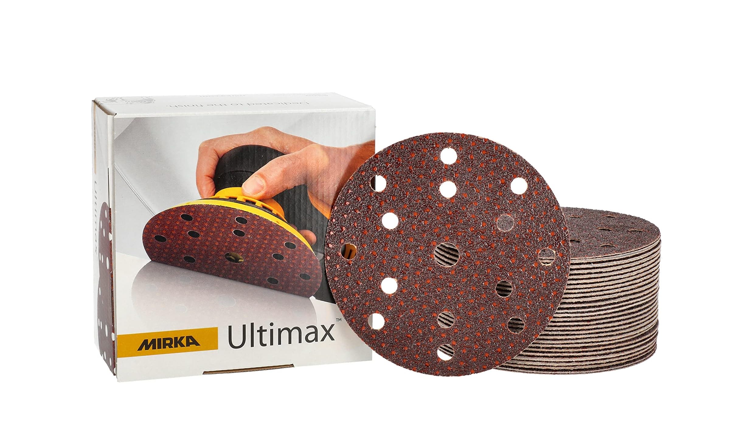 Mirka Ultimax sanding paper Ø 150mm Hook & loop 15-hole/grit P40 / 50 pcs/For 150mm eccentric and sanding machines/Sanding of soft and hard wood, mineral materials, hard old lacquers