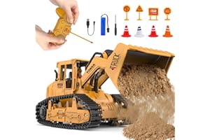 LAUSOMILE Kids-Play-Construction Bulldozer Rechargeable Engineering-Vehicle - Remote Control Bulldozer with Realistic bulldozing Shovel and Light Perfect Christmas Birthday Gift for Kids Girls Boys Ages 6-12+