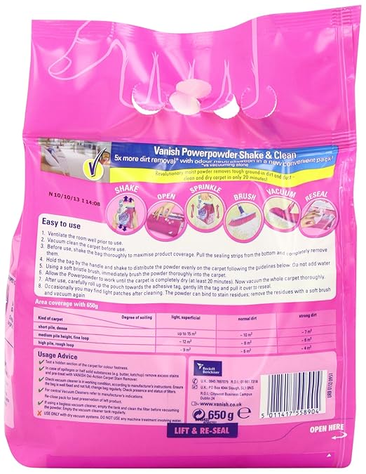 Vanish Power Powder 650g Shake and Clean Carpet Cleaner for Large