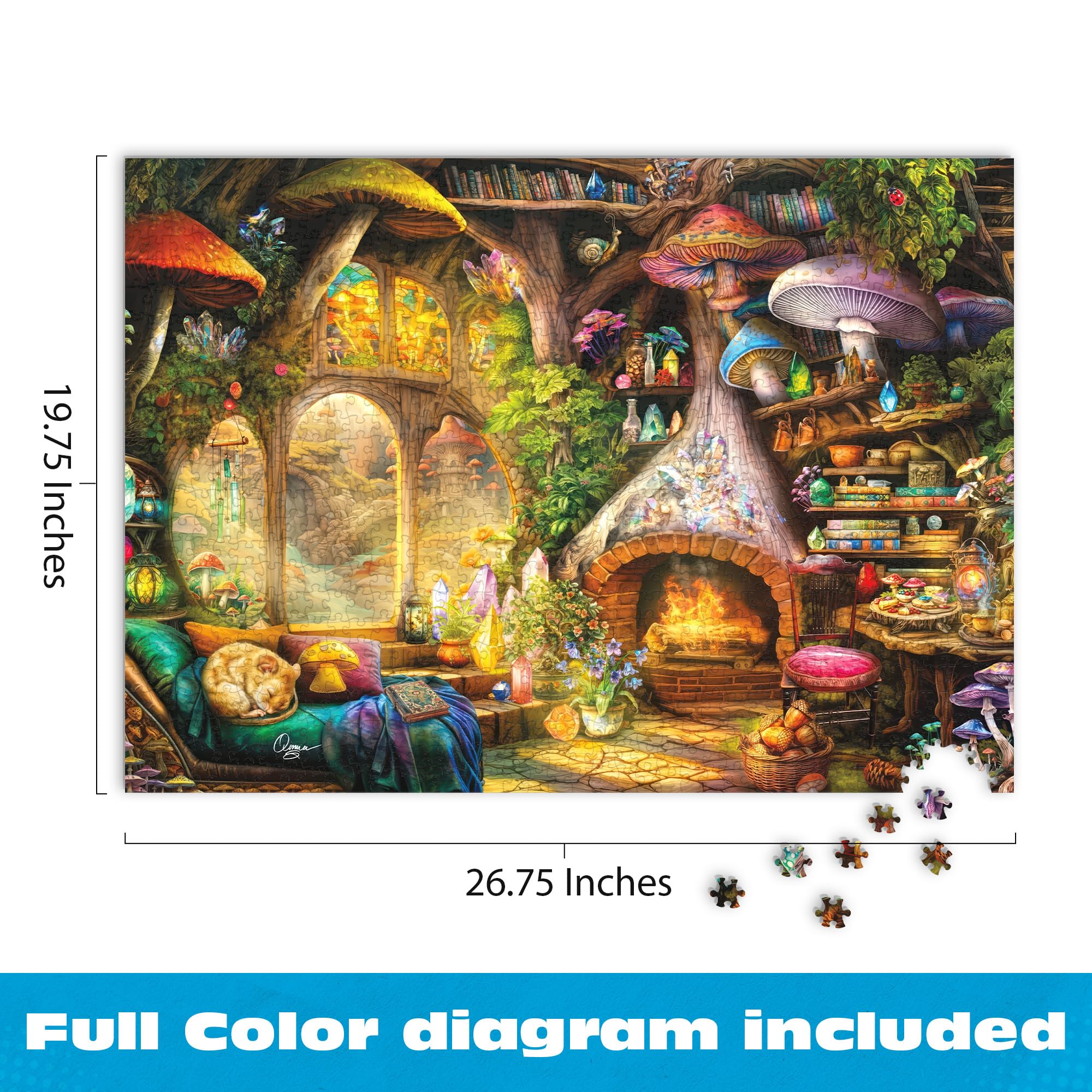 Buffalo Games Jigsaw Puzzles for Adults 1000 Pieces - Aimee Stewart - Merry Mushroom Cottage - Hard Adult Puzzle with Reference Poster, Fun, Unique & Challenging for All Abilities, Large 26.75 x 19.75