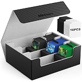 Mlikero Trading Card Storage Box, Bulk Card Storage for 1800+ Sleeved Cards, PU Leather Magnetic Closure Card Organizer with 10 Dividers &amp; 3 Foam Stoppers, Fit for MTG, TCG and Sports Cards