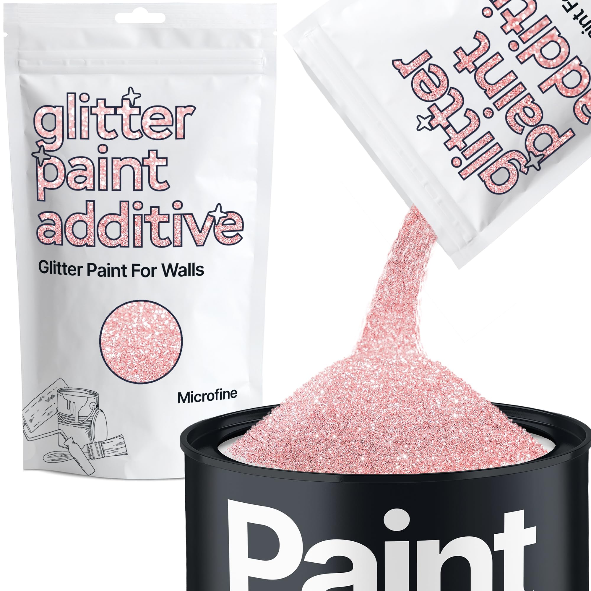 Hemway Light Rose Gold Glitter Paint Additive Microfine 100g for Adding Sparkle to Paints & Varnish | Paint Walls Sparkly Add to Emulsion, Acrylic or Lacquer Indoor