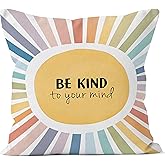 WNAGT Boho Sunshine Classroom Pillow Covers 18x18, Mental Health Psychology Gifts, Be Kind to Your Mind Colorful Sun Decorative Throw Pillow Covers for Kids Room Nursery Therapy Counselor Office