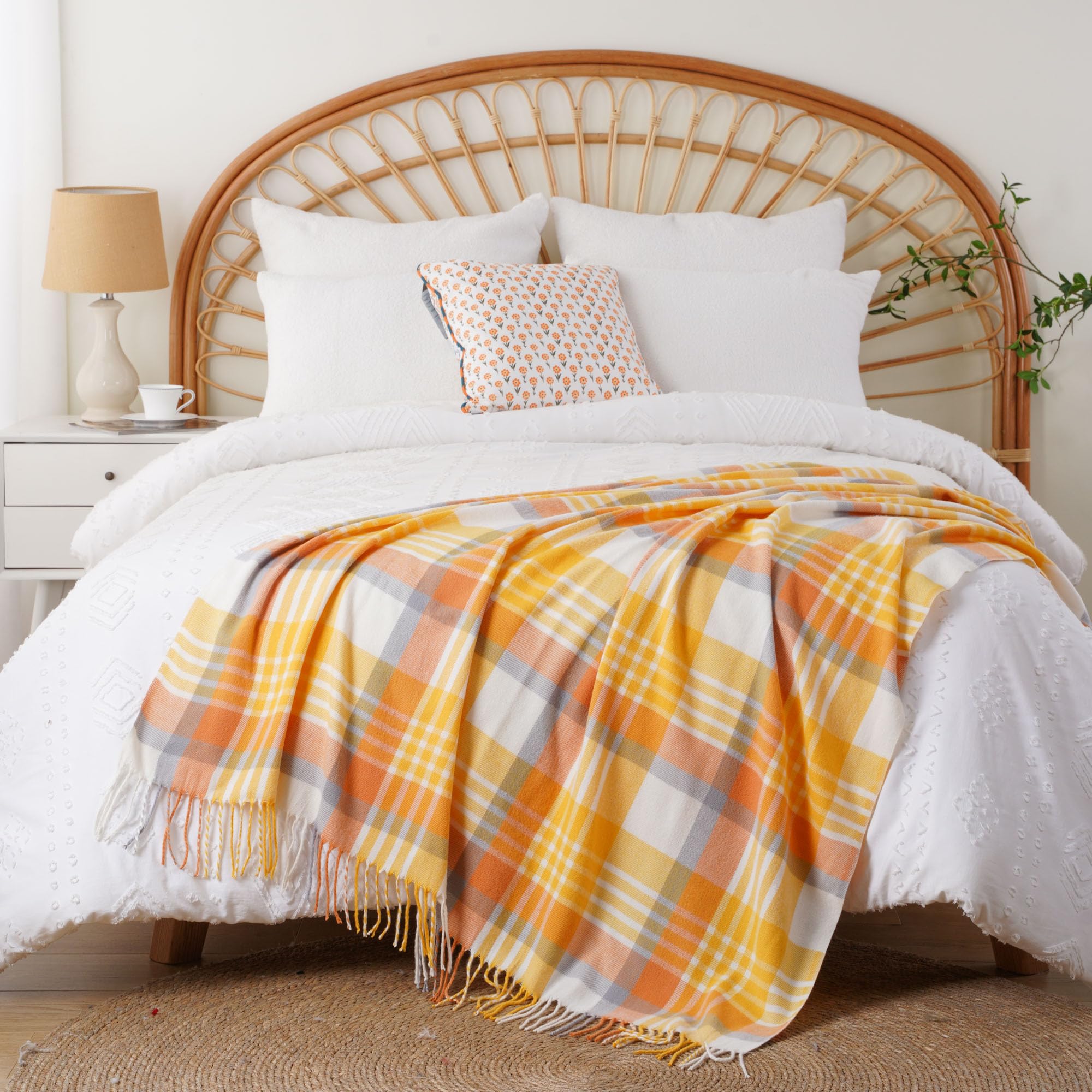 BATTILO HOME Yellow Plaid Throw Blanket for Couch - Plaid Throw Blanket Buffalo Plaid Blankets - Lightweight Farmhouse Outdoor Spring Summer Throw Blankets for Bed, Sofa (50"x60") Image