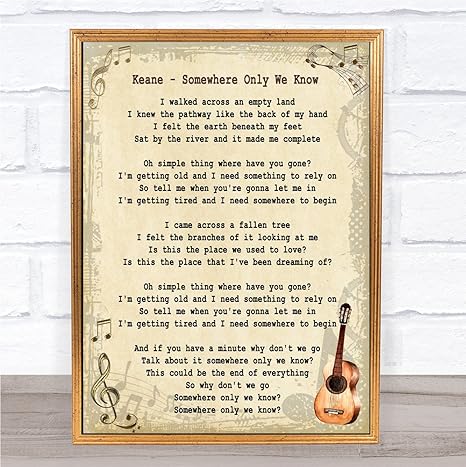 Amazon.com : Somewhere Only We Know Song Lyric Vintage Quote Print