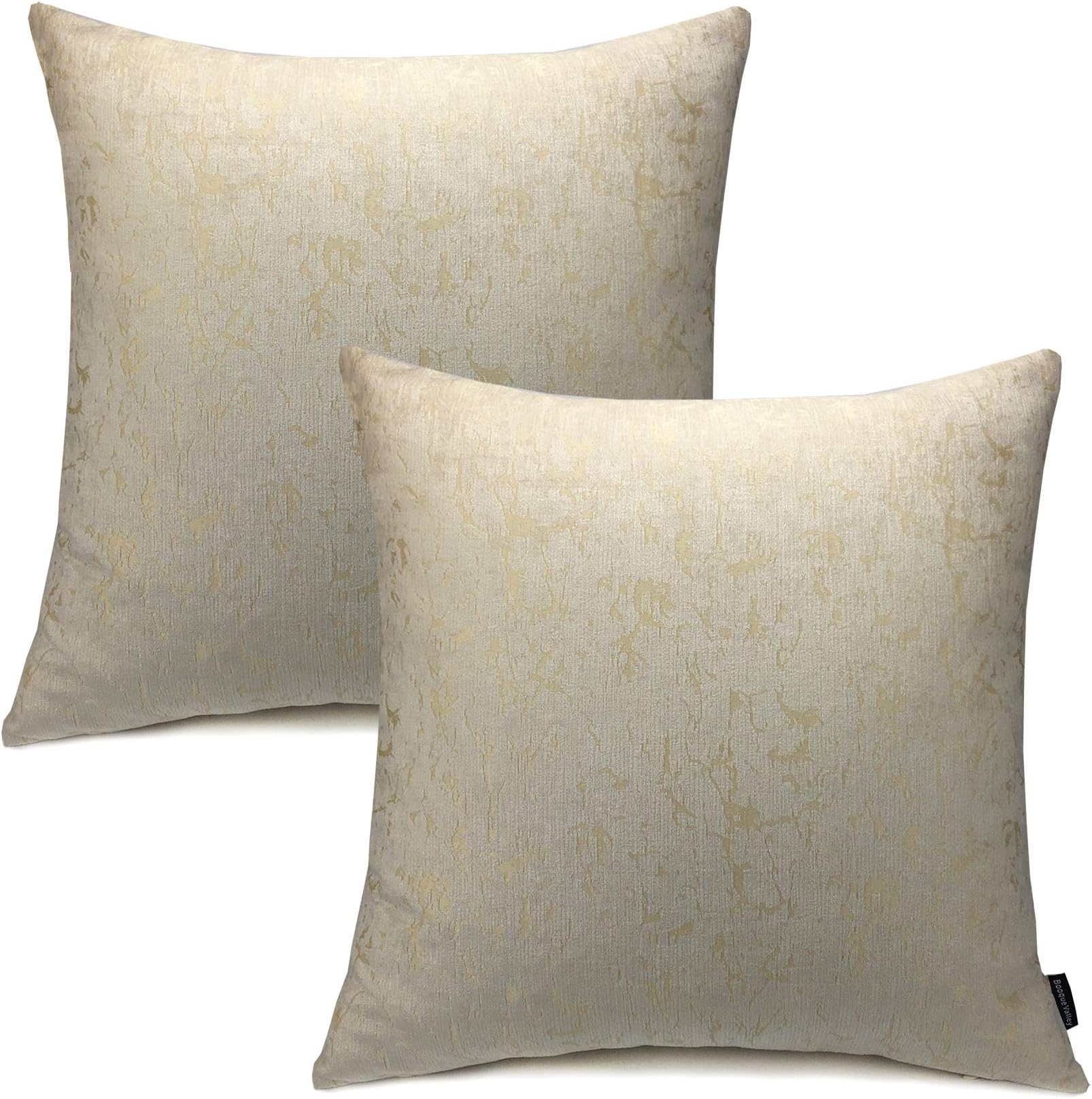 Booque Valley Throw Pillow Covers 20 x 20 inch, Pack of 2 Soft Thick Texture Jacquard Chenille Cushion Covers Square Pillow Cases for Sofa Bed Car Chair(Beige/Ivory)